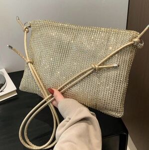 Gold Rhinestone Metallic Evening Bag Clutch - New Without Tags